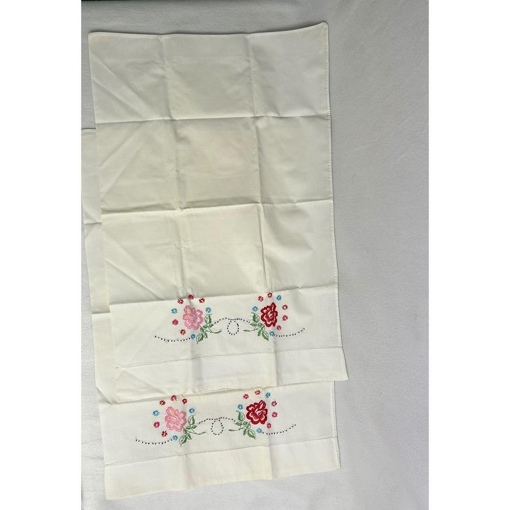 Vintage Cottagecore Standard Cream‎ Floral Hand Embroidered Pillow Case 25Set